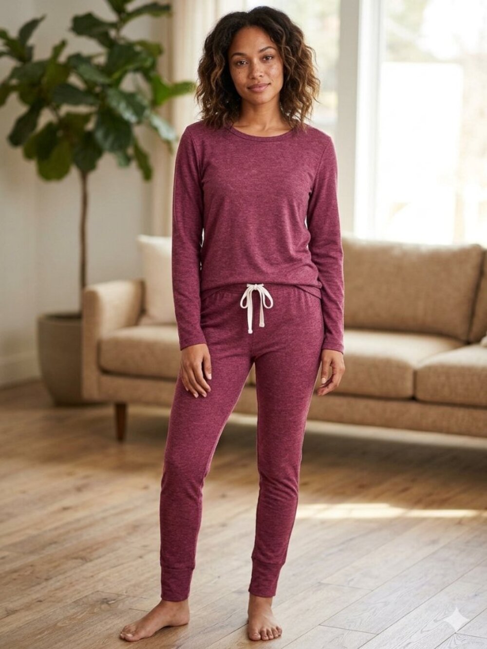 INK + IVY Set Pajamas Women's Small Red Fig Top & Bottom Joggers 2PC Long Sleev